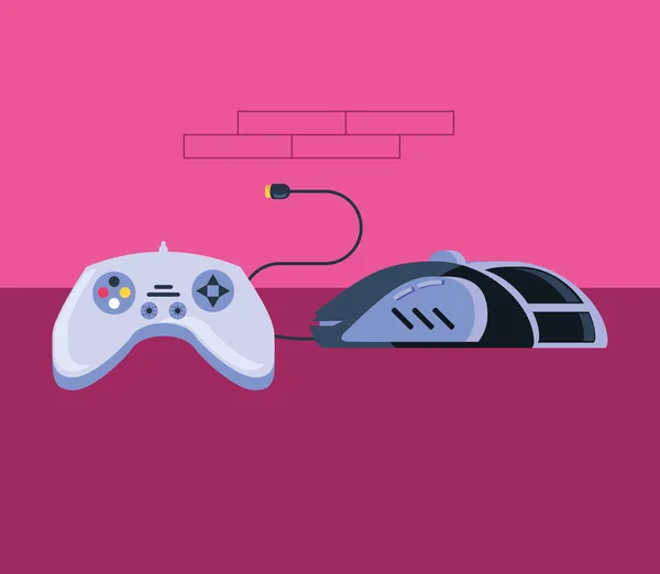 Controle de vídeo game com mouse de computador — Vetor de Stock