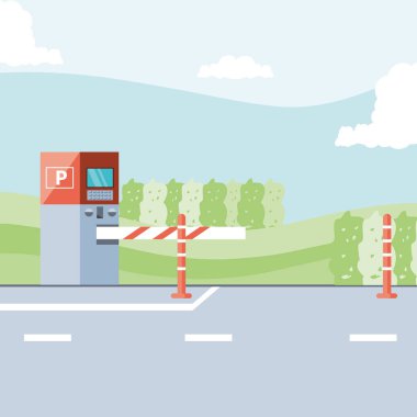 bilet makinesi ve barikat sahne ile park alanı