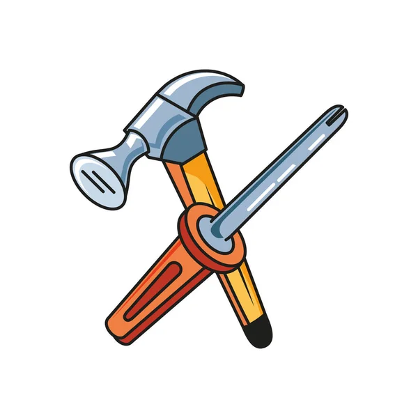 Schroevendraaier met hamer gereedschap geïsoleerd icoon — Stockvector