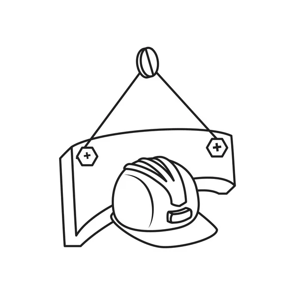 Шлем безопасный с этикеткой висит — стоковый вектор