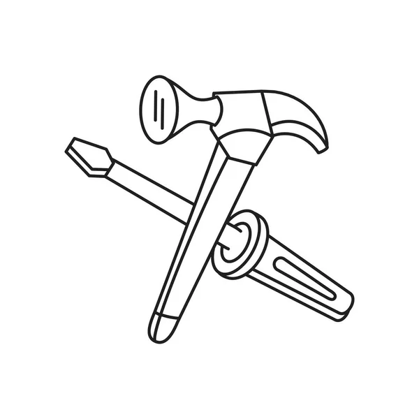 Hammerwerkzeug mit Schraubenzieher isoliert Symbol — Stockvektor