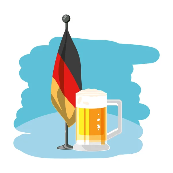 Krug Bier mit Deutschlandfahne beim Oktoberfest — Stockvektor