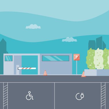 bilet makinesi ve barikat sahne ile park alanı