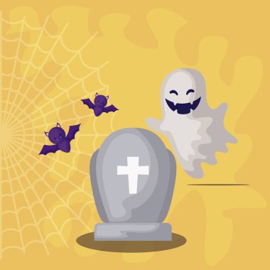 hayalet ve yarasalar sahne cadılar bayramı uçan ile mezar taşı