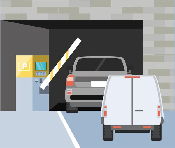 Bâtiment avec entrée de zone de stationnement et barricade — Image vectorielle
