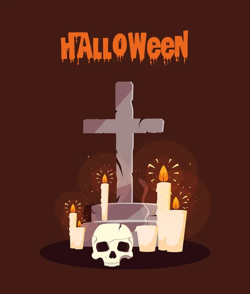 Plakat Halloween ze świecami i czaszką — Wektor stockowy