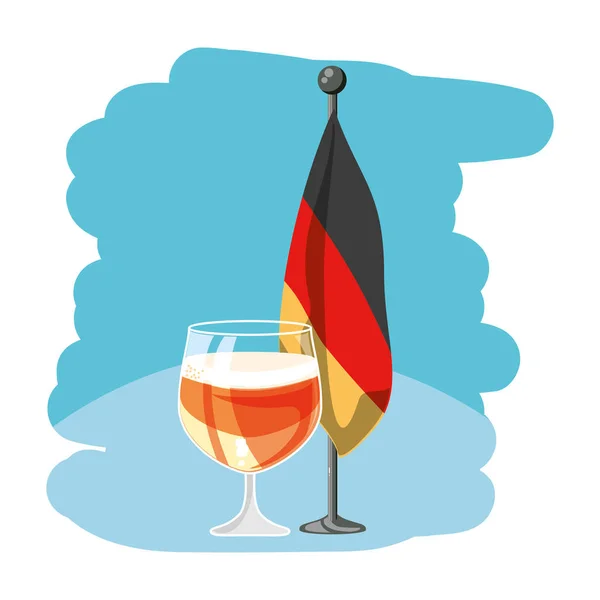 Taza de cerveza con bandera de Alemania en el festival pole oktoberfest — Vector de stock