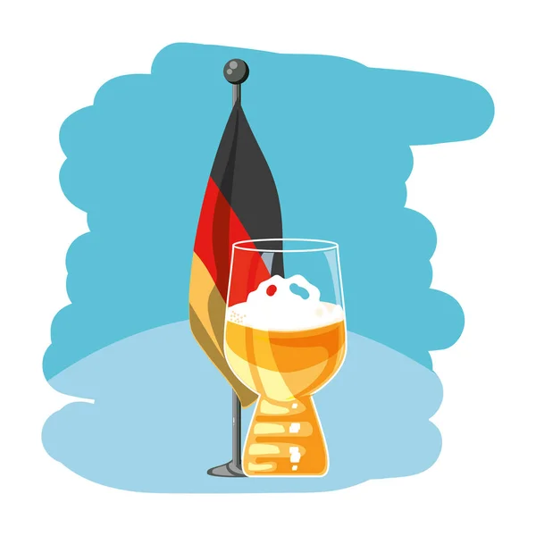 Tazza di birra con bandiera tedesca in pole festival oktoberfest — Vettoriale Stock