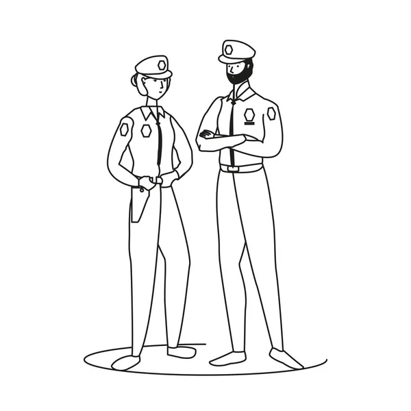 Couple de policiers agents avatars personnages — Image vectorielle