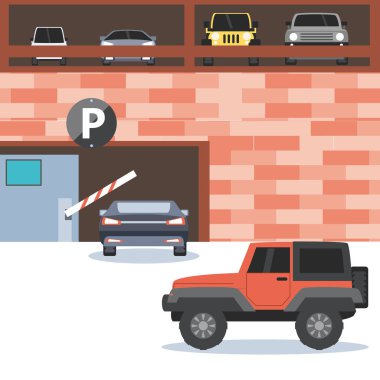 park alanı ve barikat girişi ile bina