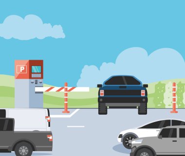 bilet makinesi ve barikat sahne ile park alanı