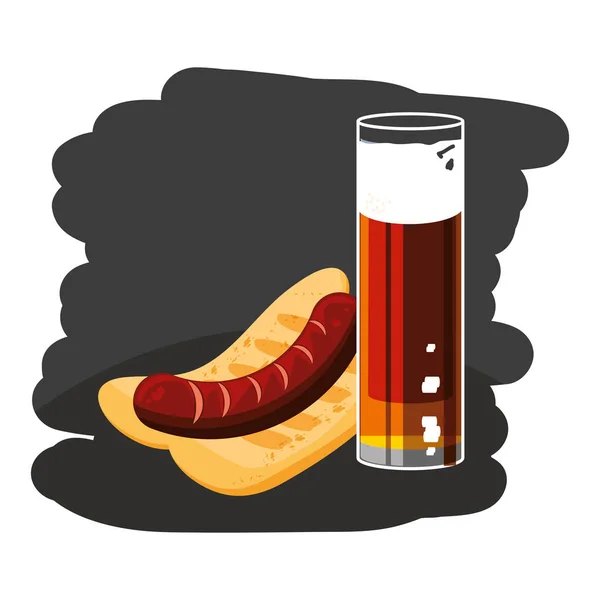 Склянка пива з гарячою собакою значок — стоковий вектор