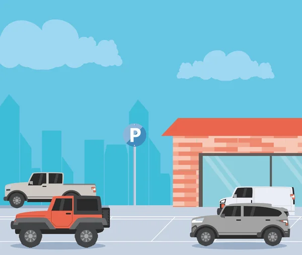 Parking zone urban scene icoon — Stockvector