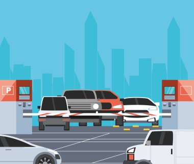 bilet makinesi ve barikat sahne ile park alanı