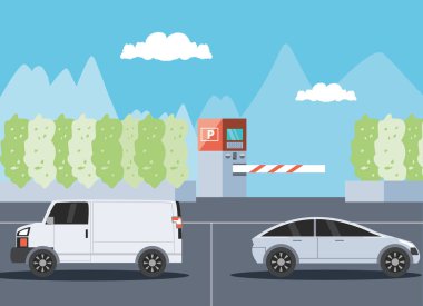 bilet makinesi ve barikat sahne ile park alanı