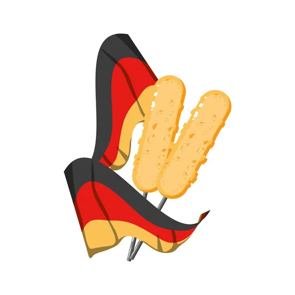 Bandeira da alemanha com salsichas de broaster comida oktoberfest — Vetor de Stock