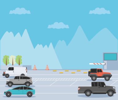 bilet makinesi ve barikat sahne ile park alanı