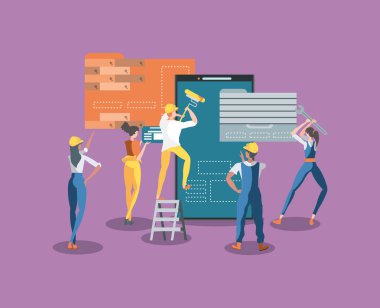 cosntruction altında web sayfası ile inşaatçılar ve akıllı telefon