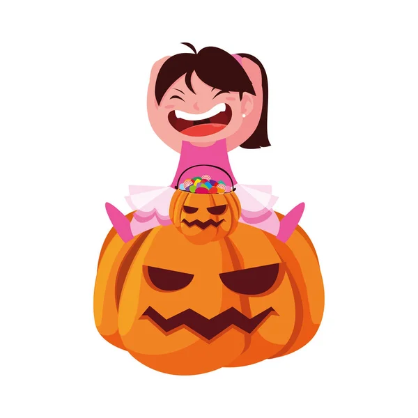 Kinderen in Halloween kostuums afbeelding — Stockvector