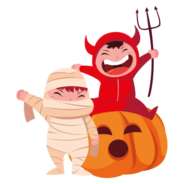 Kinder in Halloween-Kostümen Bild — Stockvektor