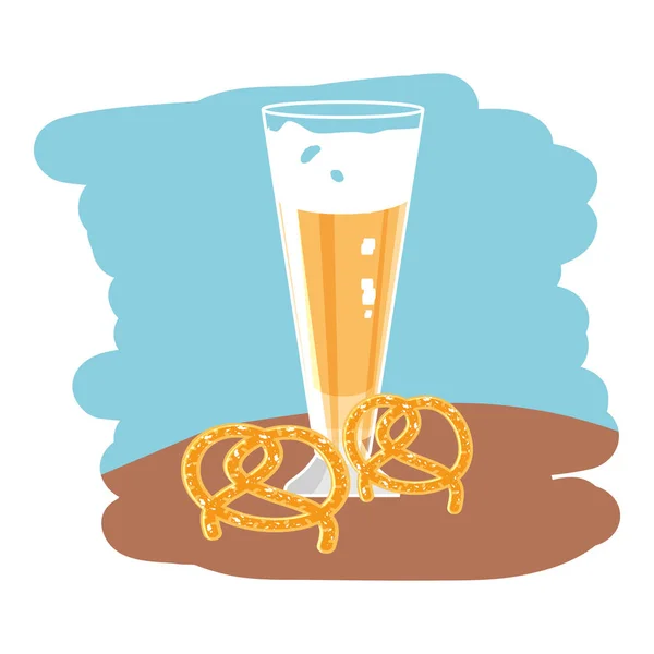 Glas Bier und Brezel Oktoberfest-Ikone — Stockvektor