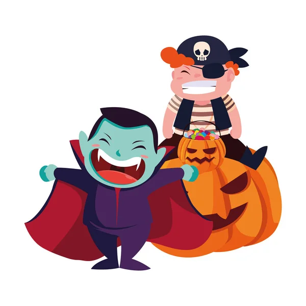 Kinder in Halloween-Kostümen Bild — Stockvektor
