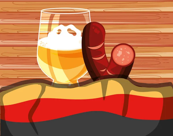 Sklenice piva s klobásem festival Oktoberfestu — Stockový vektor