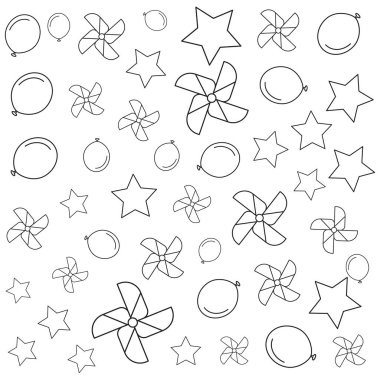 yıldız ve balonlar helyum ile fanlar yel değirmenleri desen