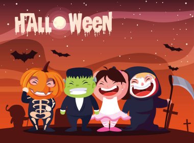 sevimli çocuklar ile cadılar bayramı için poster