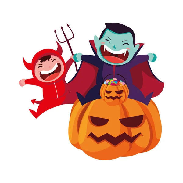 Kids in halloween costumes image — Stock Vector