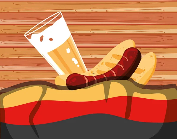 Germany flag with hot dog oktoberfest food — Stock Vector