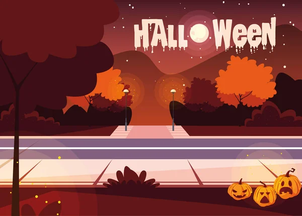 Poster di Halloween con scena paesaggistica — Vettoriale Stock