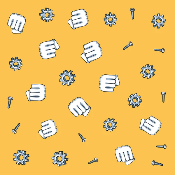 Pattern of gears with hands fist — Stock Vector