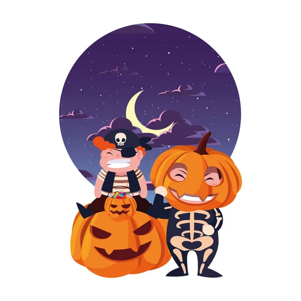 Kids in halloween costumes image — Stock Vector