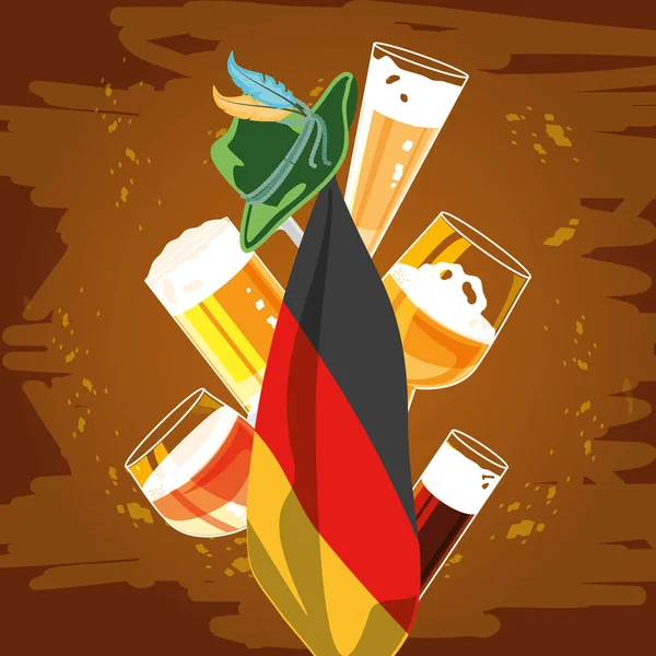 Oktoberfest giorno di festa con bandiera tedesca — Vettoriale Stock