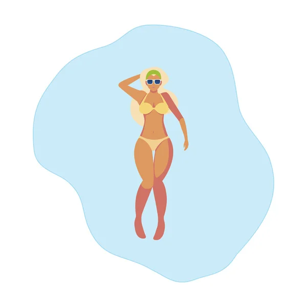 Belle femme avec maillot de bain flottant dans l'eau — Image vectorielle