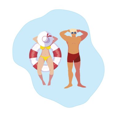 Mayo ile genç çift ve suda yüzer