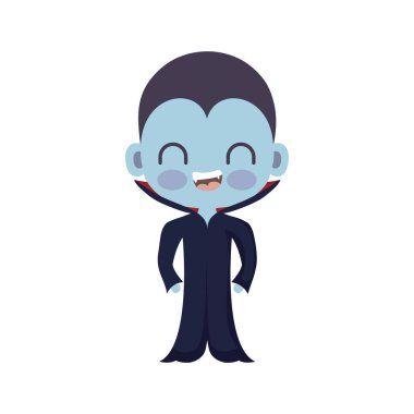 beyaz arka planda vampir kılığında sevimli çocuk