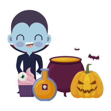 simgeler cadılar bayramı ile vampir kılığında sevimli çocuk