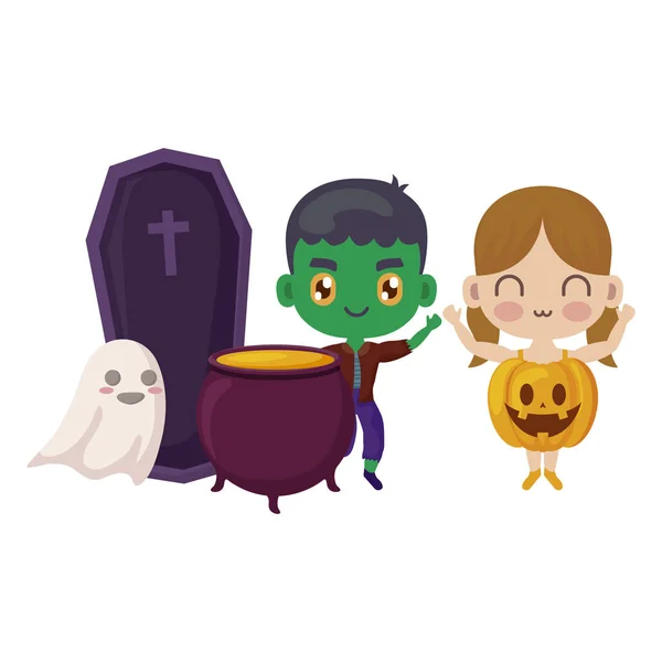 Cute dzieci przebrany z ikon Halloween — Wektor stockowy