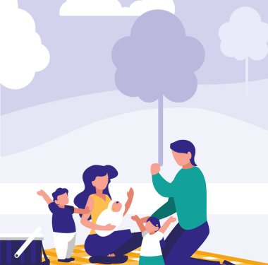 Park tasarım vektör illüstrasyon çocuklu Ebeveynler