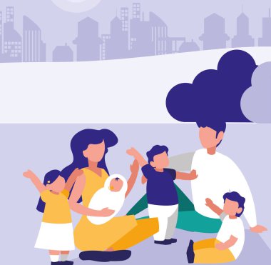 Park tasarım vektör illüstrasyon çocuklu Ebeveynler