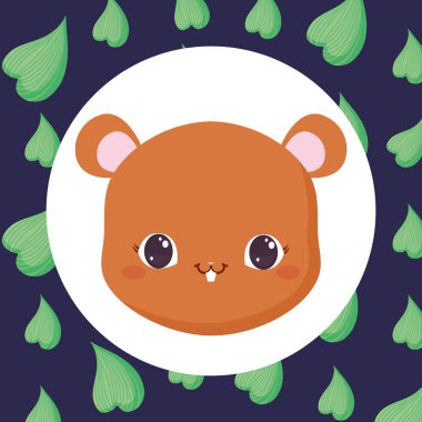 Sevimli hayvanlar ve tropikal yaprakları tasarım vektör illüstrasyon