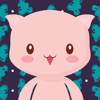 Sevimli hayvanlar ve tropikal yaprakları tasarım vektör illüstrasyon