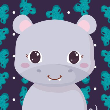 Sevimli hayvanlar ve tropikal yaprakları tasarım vektör illüstrasyon