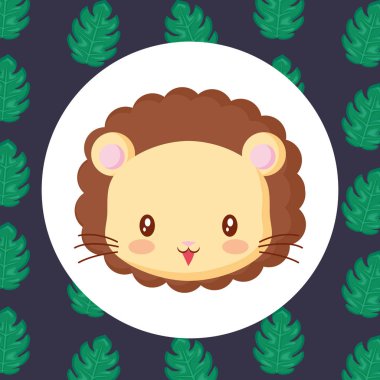 Sevimli hayvanlar ve tropikal yaprakları tasarım vektör illüstrasyon