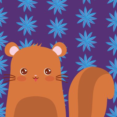 Sevimli hayvanlar ve tropikal yaprakları tasarım vektör illüstrasyon