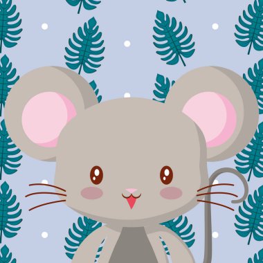 Sevimli hayvanlar ve tropikal yaprakları tasarım vektör illüstrasyon