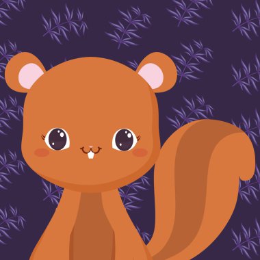 Sevimli hayvanlar ve tropikal yaprakları tasarım vektör illüstrasyon