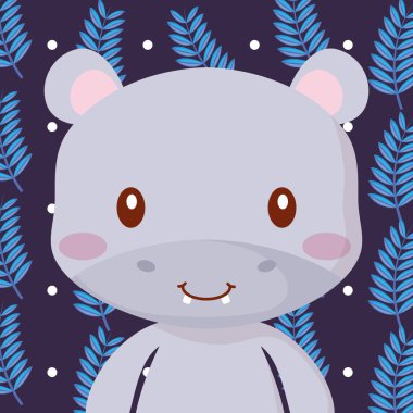 Sevimli hayvanlar ve tropikal yaprakları tasarım vektör illüstrasyon